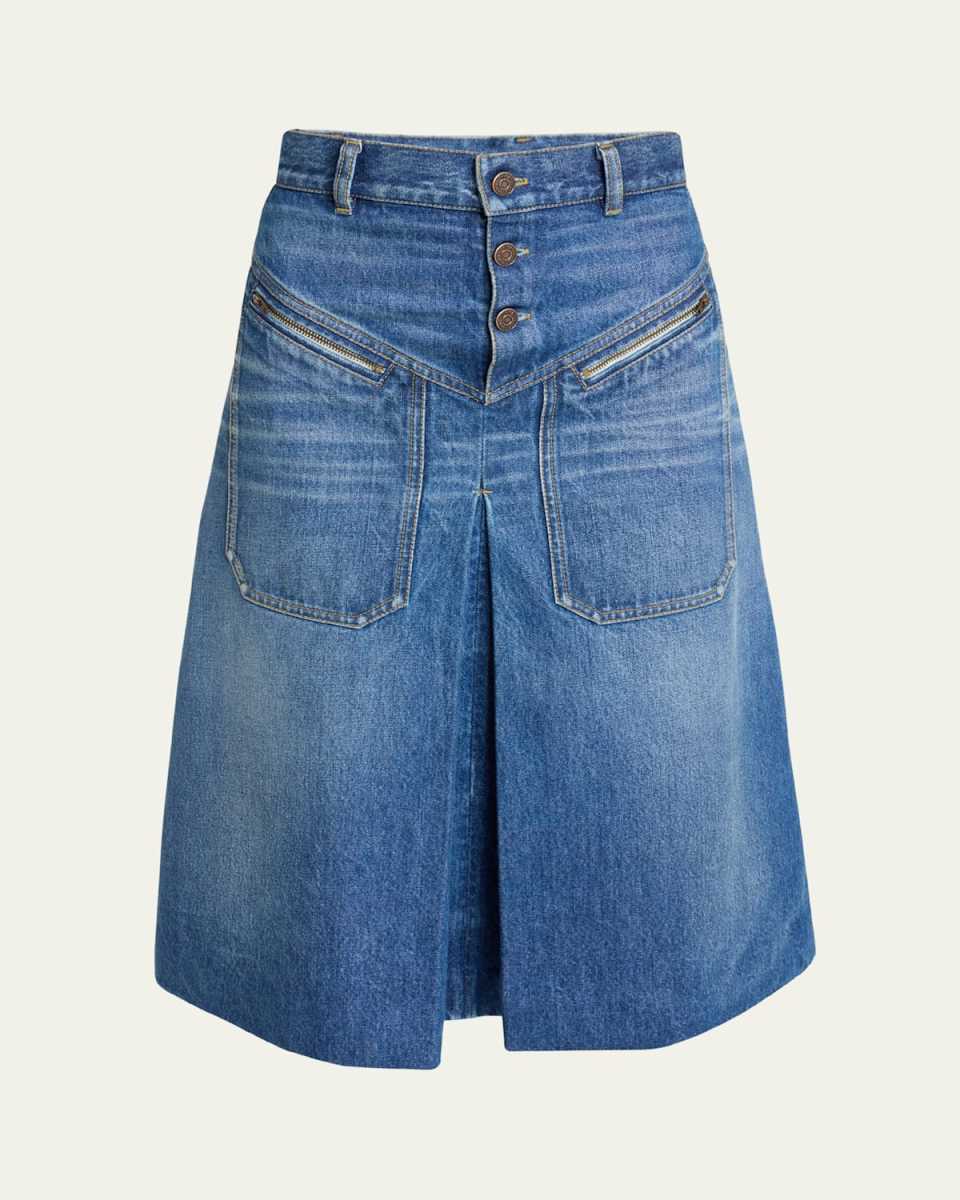 Cotton Denim Midi Skirt